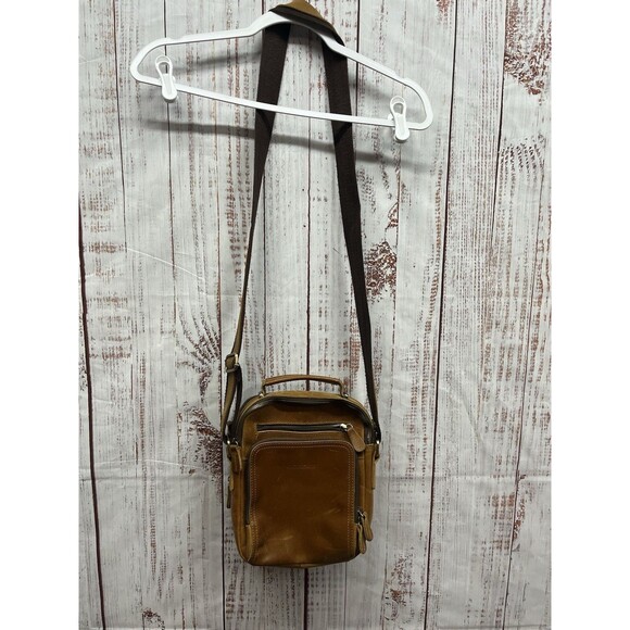 Jack & Chris Brown Leather Small Messenger Crossbody Bag - Picture 1 of 6